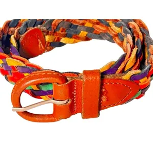 Vintage Rainbow Leather Woven Braided Belt Size S-M Eclectic Boho Festival Retro thumbnail 2