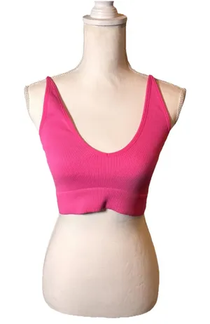 Garage Ribbed Seamless Crop Bralette‎ Tank Hot Pink Fuchsia Adjustable Straps S thumbnail 1