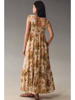 NWT Anthropologie Sleeveless Square-Neck Maxi in Orange Floral Motif Dress M thumbnail 3