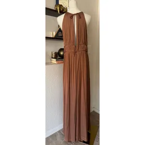 Mango Flowy Wide Leg Halter Jumpsuit With Pleated Details in Copper Size Large thumbnail 3