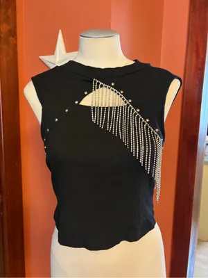 Blue b. Black Rhinestone Fringe Cutout Crop Top thumbnail 2