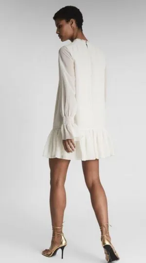 NWT Reiss Esme Shift Mini Dress Long Sleeve Ivory Size 2 Relaxed Fit Victorian thumbnail 6