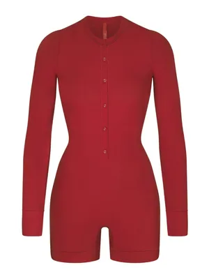 SKIMS Soft Lounge Long Sleeve Henley Onesie Red Brick Women XL NWT thumbnail 1