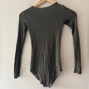 Aerie Ribbed‎ Olive Green Lace Up Long Sleeve Bodysuit thumbnail 3