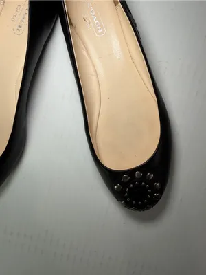 Coach Black Leather Studded Round-Toe Flats measure size 7 thumbnail 3