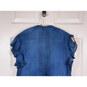 La Vie Rebecca Taylor Tiered Denim Dress Size XS Blue Boho Cottage Western thumbnail 6