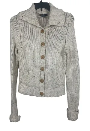Abercrombie & Fitch Lambswool Chunky Knit Cardigan Sweater Cream VTG Y2K READ thumbnail 1