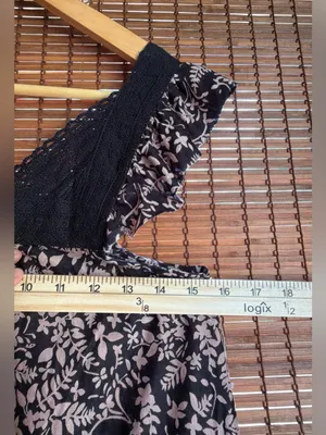 Vintage ANGIE Floral Border Print Crochet Boho Tunic Top Medium NWOT thumbnail 4