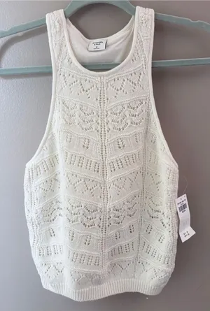 Abercrombie & Fitch White Crochet Knit High Neck Tank Top NWT Medium thumbnail 1