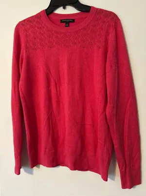 Banana Republic‎ Womens Pink Crew Neck Sweater Eyelet Knit Medium thumbnail 1