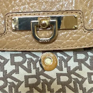 DKNY Shoulder Bag Brown Monogram Logo Pebbled Leather Y2K Baguette Women‎ Small thumbnail 4