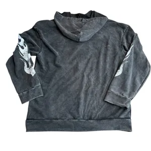 Tik‎ Tok Viral Racetrack Hoodie Sweatshirt Black Acid Wash Flame Motocore Size M thumbnail 5