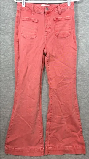 Risen Jeans Womens 9/29 Coral Pink Flare Denim Pants Stretch‎ Casual thumbnail 1