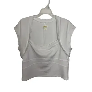 Anthropologie Maeve White Square Neck Cap Sleeve Crop Top Large thumbnail 2