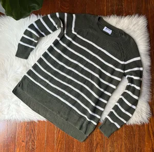 Old Navy Green & Cream Stripe Crewneck Sweater Large thumbnail 1
