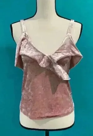 Mango crushed velvet light pink tank top in size xs thumbnail 1