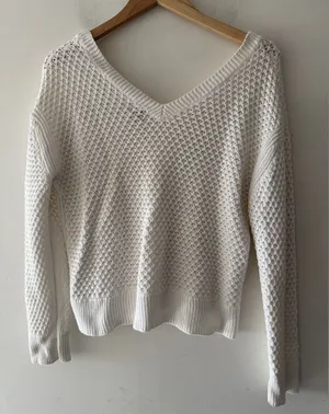 A New Day White V‎ Neck Open Knit Sweater thumbnail 1