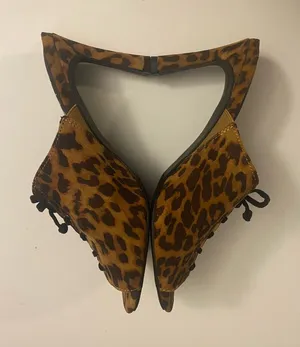 Wild Pair Leopard Print Lace-Up Mules - Brown thumbnail 1