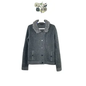 GAP 100% Wool Faux Shearling Collar Button Front Cardigan Gray Size Medium thumbnail 4