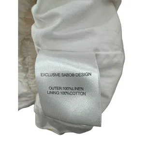 SABO LUXE Camari Linen Dress Smocked Patterned Ruffle Hem‎ White Beige Women's S thumbnail 12
