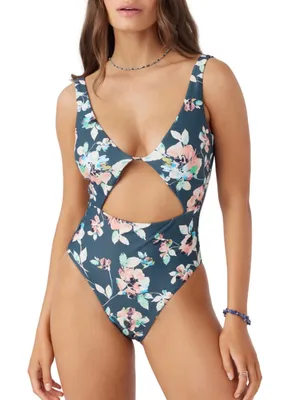 Oneill Blue Melody Morro Bay Floral Cutout One-Piece Swimsuit Size Medium thumbnail 1