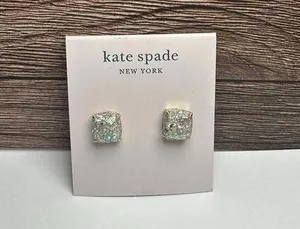 Kate Spade “opal” Glitter Square Gold Tone Pierced Stud Earrings NWT $32 thumbnail 1