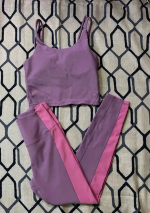 Wilo Active Ribbed Workout Set Leggings & Sports Bra Purple /Pink Small thumbnail 1