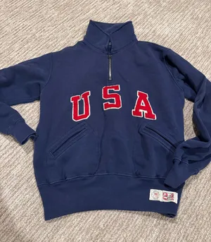 Polo by Ralph Lauren Navy Quarter-Zip Sweatshirt with Red USA Letters thumbnail 1
