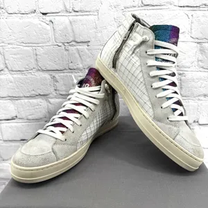 P448 Woman’s Dama Skate High-Top Sneakers Size 39 White/Multicolored Zip Italy thumbnail 1