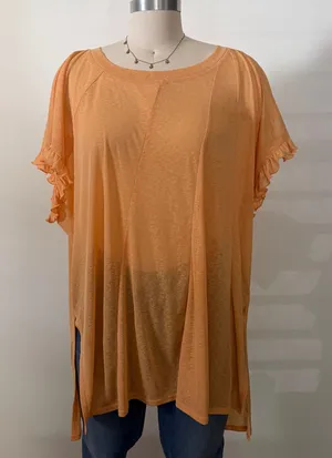 Anthropologie Orange Flowy Ruffle Tee  thumbnail 1