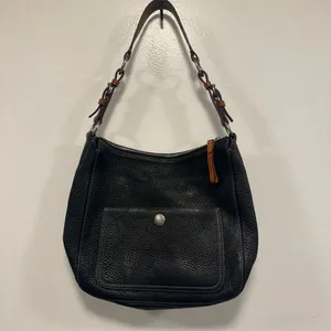 Coach Pebbled Black Leather Chelsea Hobo Shoulder Bag with brown Contrast Strap thumbnail 11