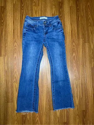 Telepatia medium wash low-rise flare jeans rough hem y2k 5/27. thumbnail 3