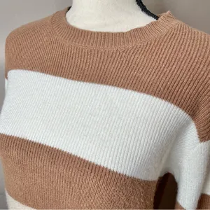 Le lis Brown White Tan Striped Colorblock Balloon Sleeve Crewneck Sweater Small thumbnail 4