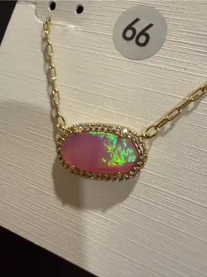 Kendra Scott | Gold Plated & Pink Iridescent Opal Elisa Necklace | #66 thumbnail 2