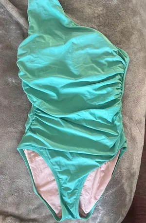 J crew one shoulder minty green bathing suit one piece thumbnail 2