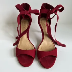 Anthropologie Schutz Tilan Red Suede Ankle Tie Stiletto Heels Women's Size 9 thumbnail 3