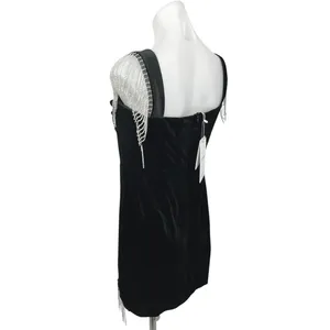 NEW JJ's House Black Velour Velvet Jeweled Fringe Holiday Mini Bodycon Dress L thumbnail 6