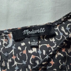 Madewell 100% Silk Blouse Large Black Floral Peasant Cottagecore Ruffle Sleeve thumbnail 3