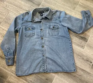 Denim & Co. Button-Up Denim Shirt Medium Cotton Blend Classic Western Retro thumbnail 1