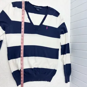 Ralph Lauren Sport Cotton‎ Women's Sweater in Navy and Cream Stripes Size L thumbnail 8