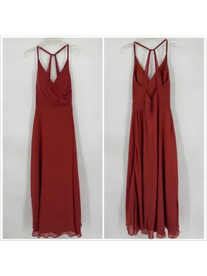 Women's Azazie Davis Rust A-Line V-Neck Chiffon Maxi Dress Size A6 thumbnail 3