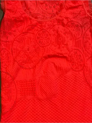 Y2K 2000s Neon Orange Stretchy Lace Trim Tank Top M/L Rave Clubwear Jersey Shore thumbnail 2