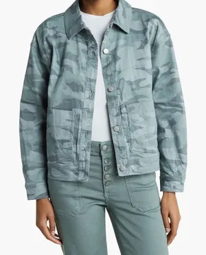Democracy Camo Utility Jacket Womens Size S Grey Blue NWT Button Front Stretch thumbnail 1