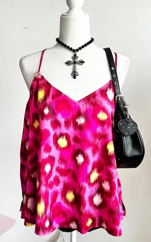 Soma Pink Leopard Print Tank Top Y2K 2000s Festival Coquette Large‎ thumbnail 1