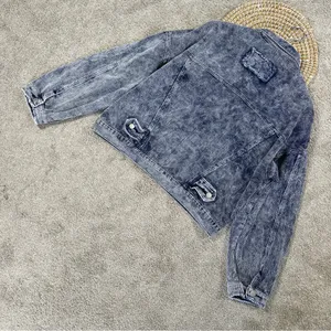 POL Women’s Corduroy Denim Button Down Trucker Jacket in Vintage Wash Blue M thumbnail 9
