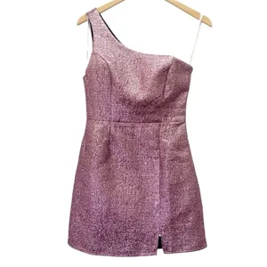 NWT Lulus Pink Metallic Jacquard One Shoulder Mini Dress Sz Small Bodycon Party thumbnail 2