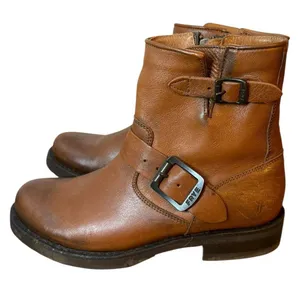 Frye Vicky Tan Leather Buckle Ankle Boots thumbnail 1