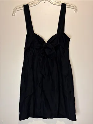 Anthropologie Maeve Twist-Front Tie Cutout Back Mini Dress Linen Blend Black S thumbnail 4