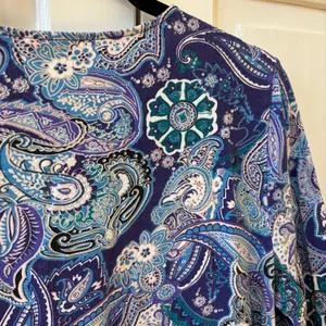 Chico's Size 2 Blue‎ Abstract Floral Paisley Print Blouse Top Shirt Size Large thumbnail 8