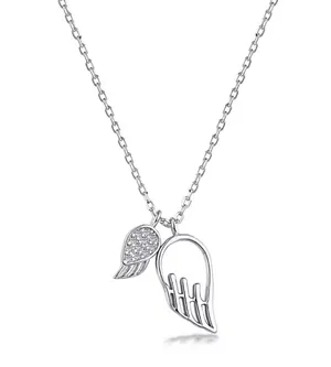 925 Sterling Silver Necklace Angel Wings 2 Pendants thumbnail 4